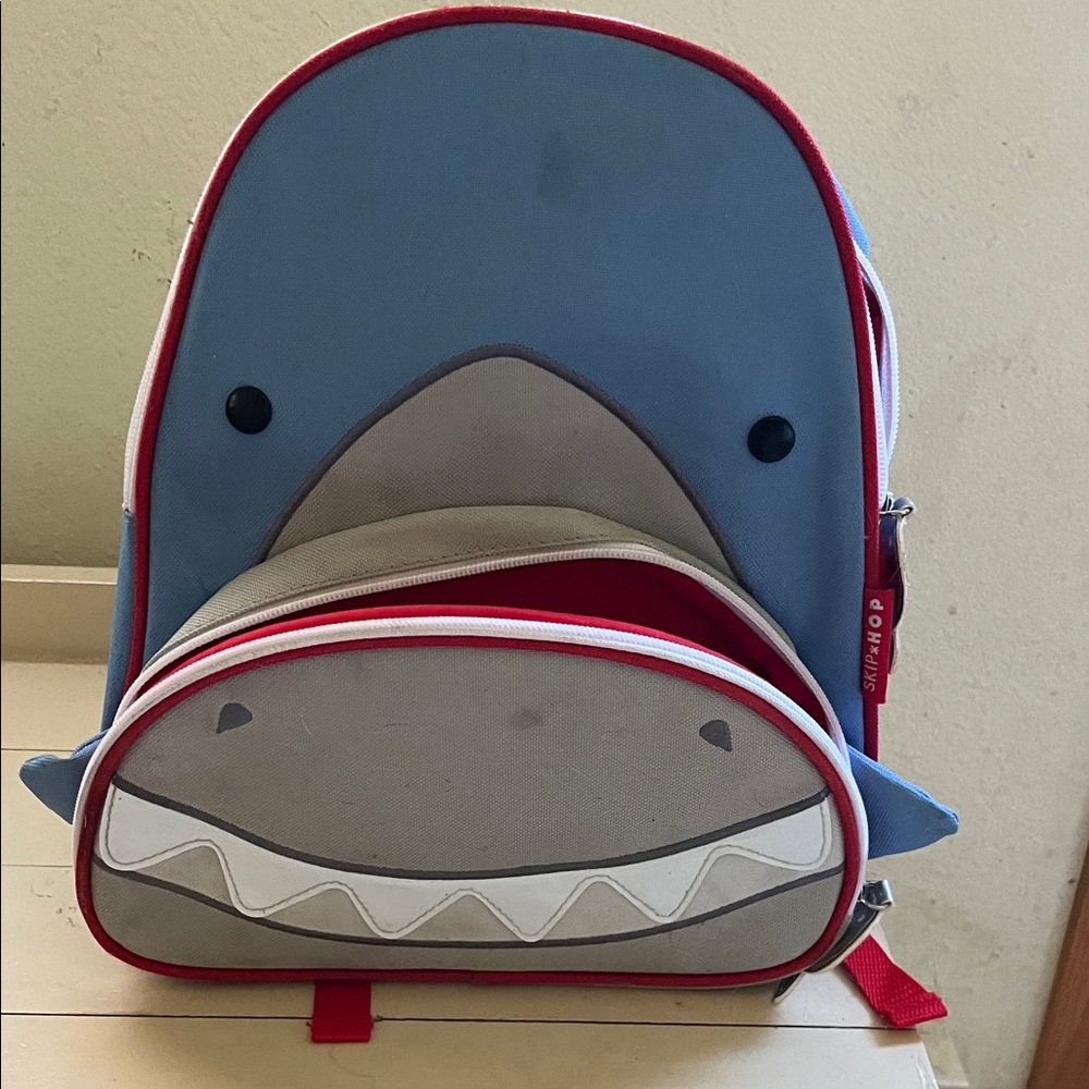 Skip Hop Shark Face Backpack with Red Accents